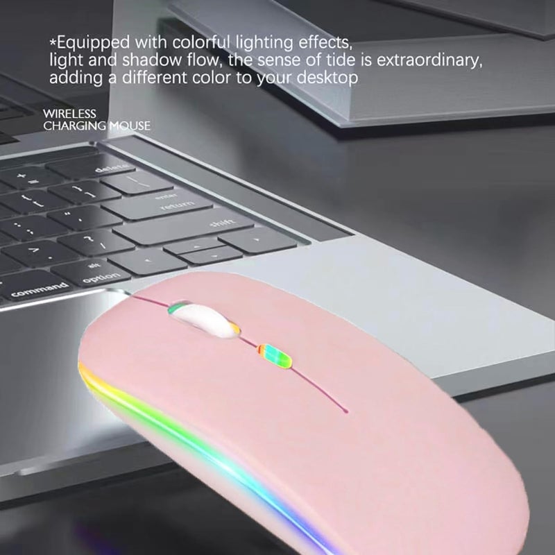 Guiheng 2 Pack Wireless Bluetooth Mouse,LED Dual Mode Rechargeable Silent Slim Laptop Mouse,Portable(BT5.2+USB Receiver) Dual Mode Computer Mice,for Laptop,Desktop Computer,Tablet,Phone,Mac (Pink) - Image 4